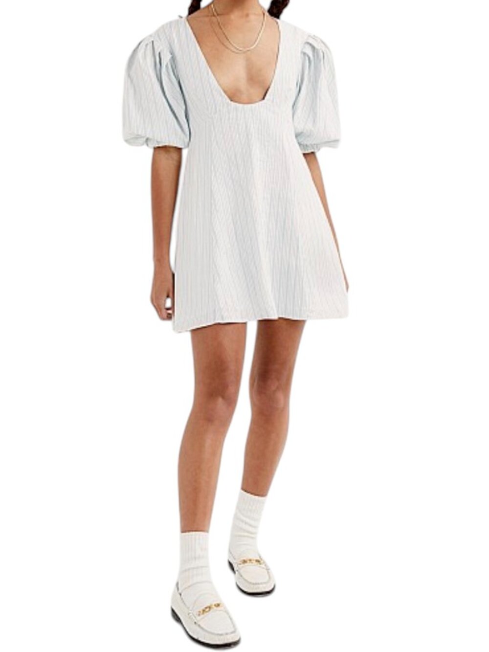 For Love and Lemons Leslie Mini Dress Blue Puff Sleeve NWT XS